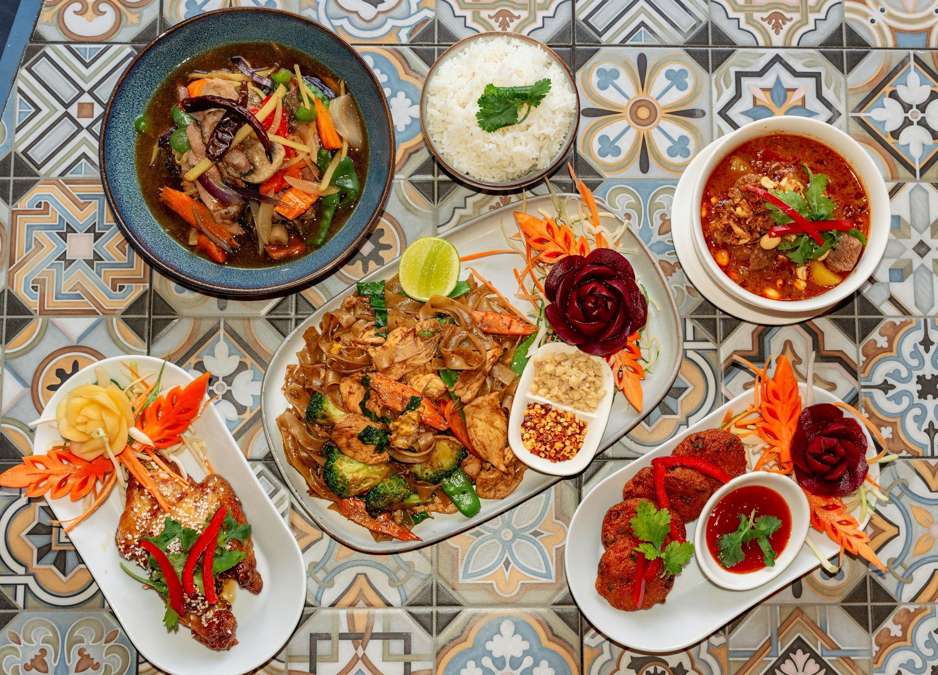 Thai dishes on a table