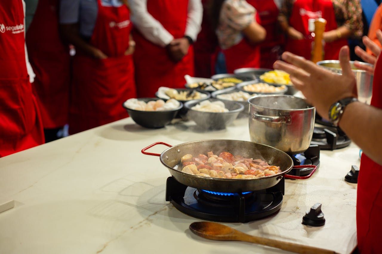 cooking class instructor demonstrating