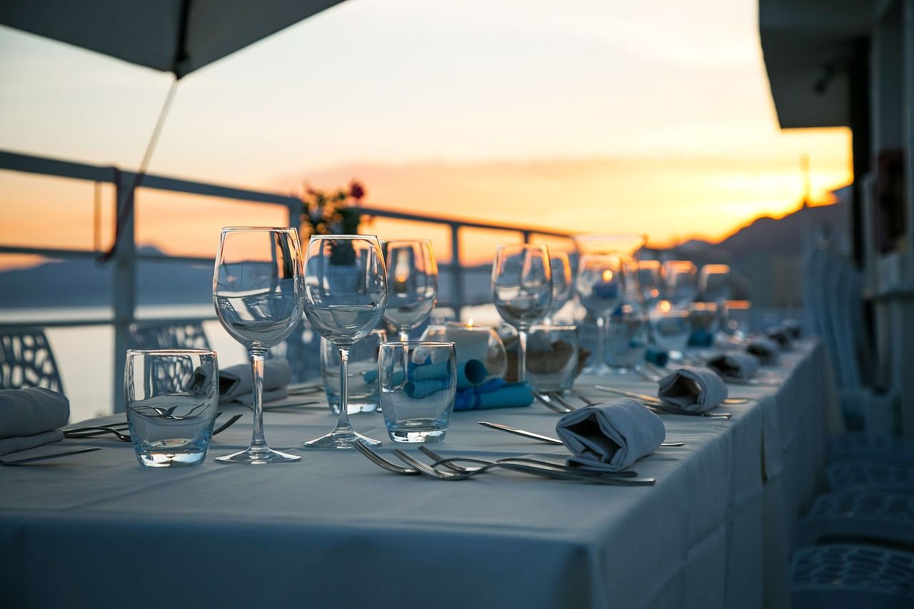 dinner cruise with glassware on table