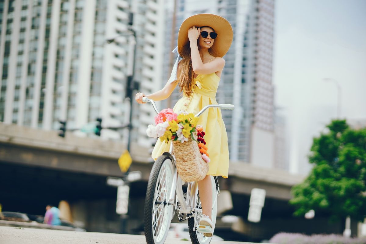 Pretty girl on bicycle