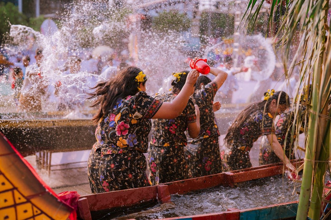 splashing water at Songkran festival