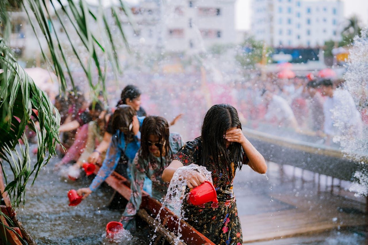 People splashing water at Songkran Bangkok