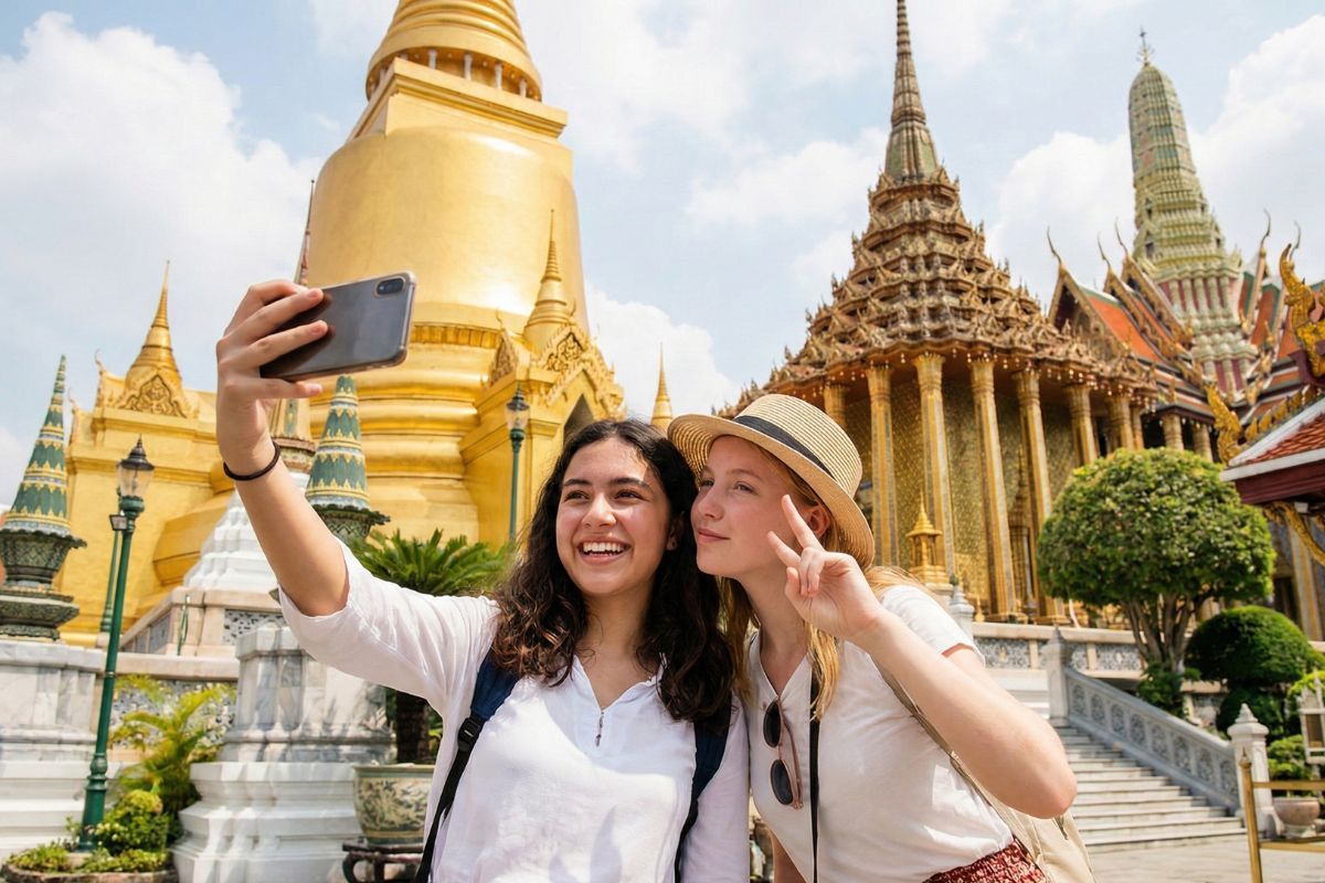 Two girls selfie at wat phra kaew